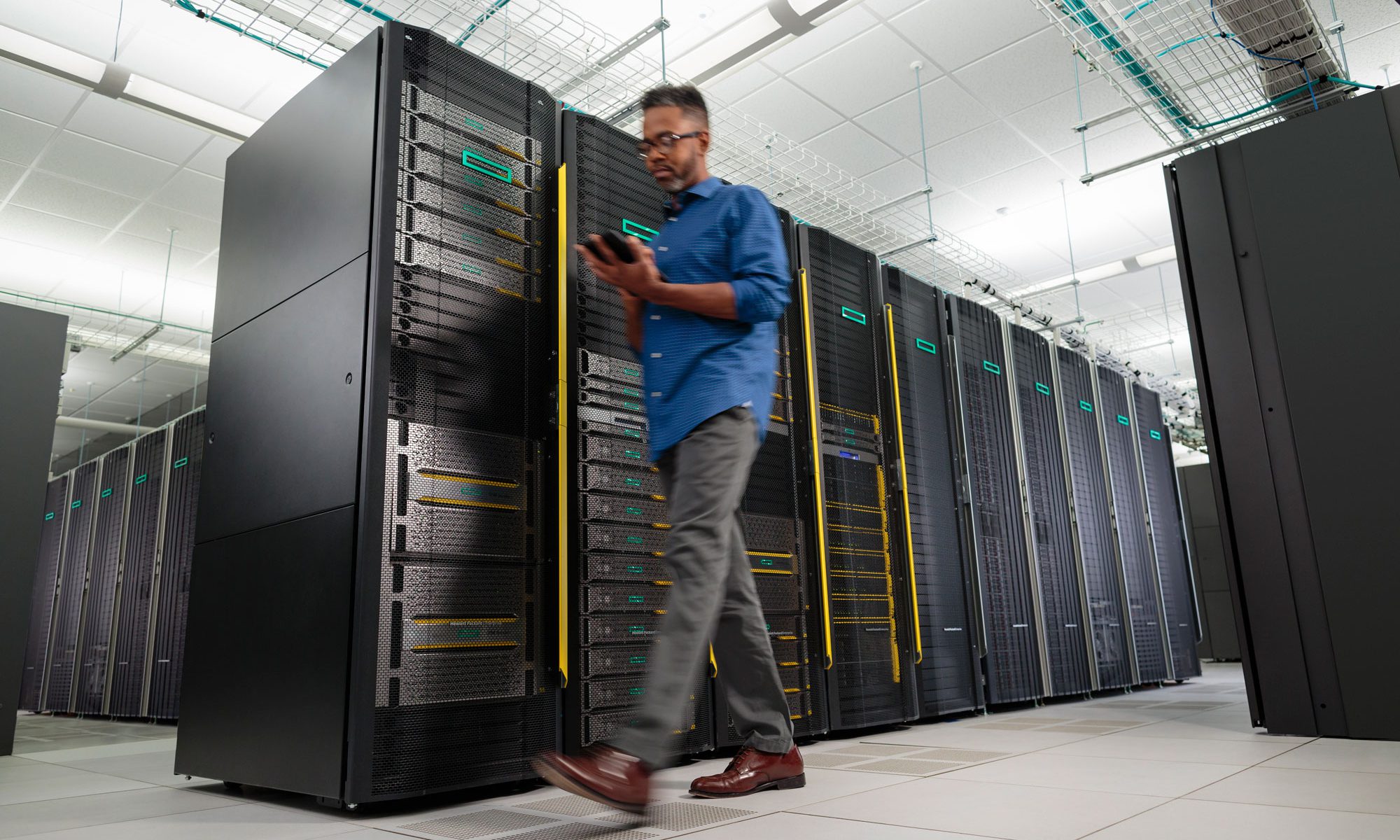 man in server room